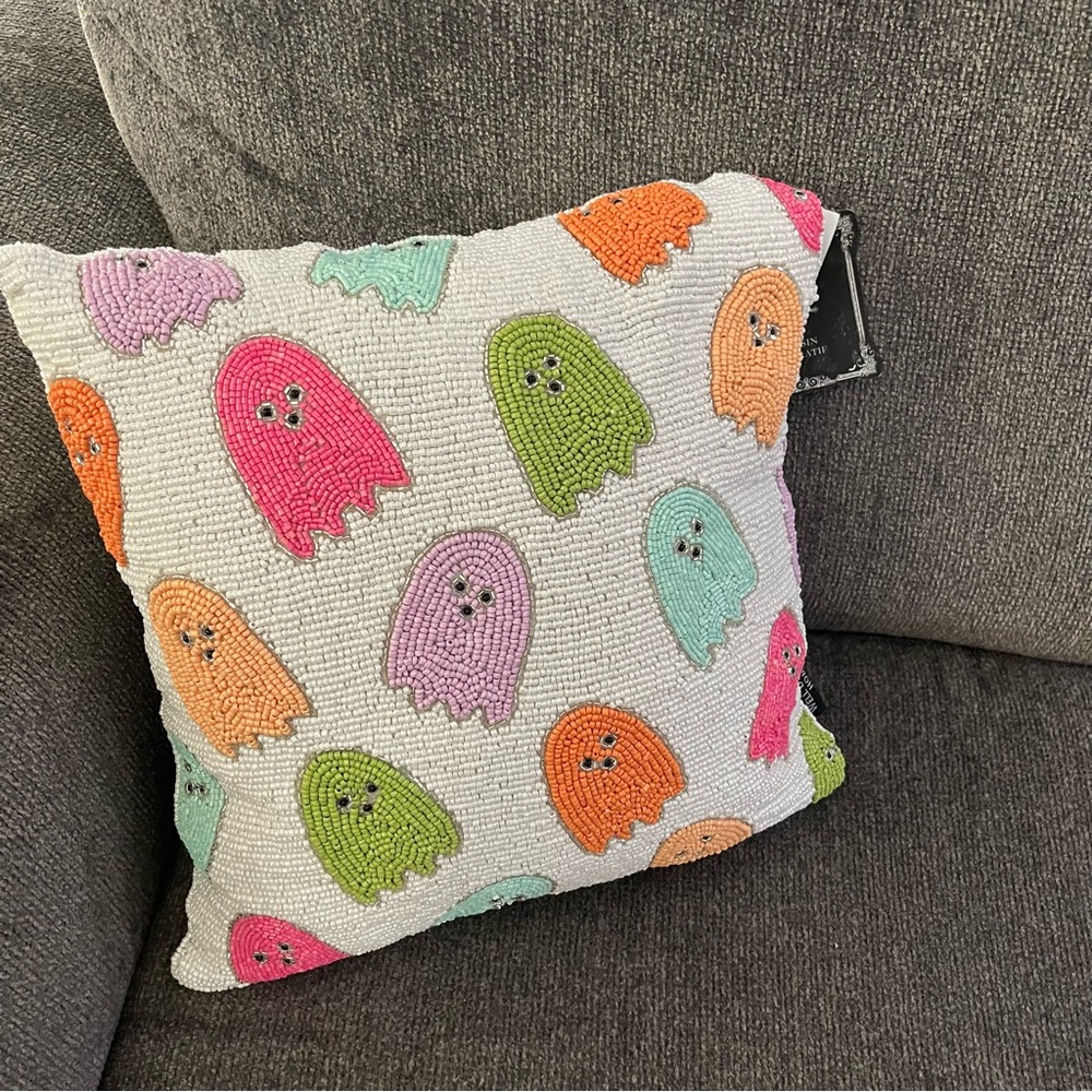Well Dressed Home Beaded Ghost Pillow Multi Color Tiktok Homegoods Halloween NWT - Picture 3 of 7